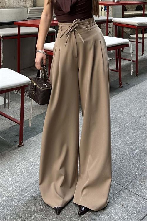Kadın Camel Yüksek Bel Maxi Palazzo Pantolon ESR042 
