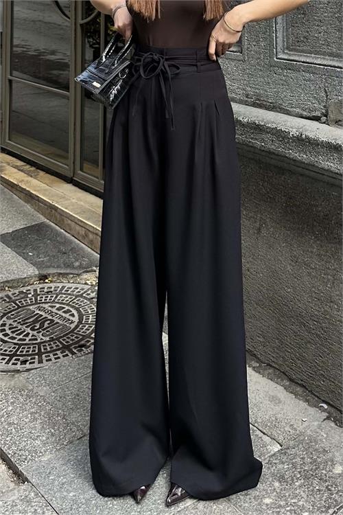 Kadın Siyah Yüksek Bel Maxi Palazzo Pantolon ESR042 