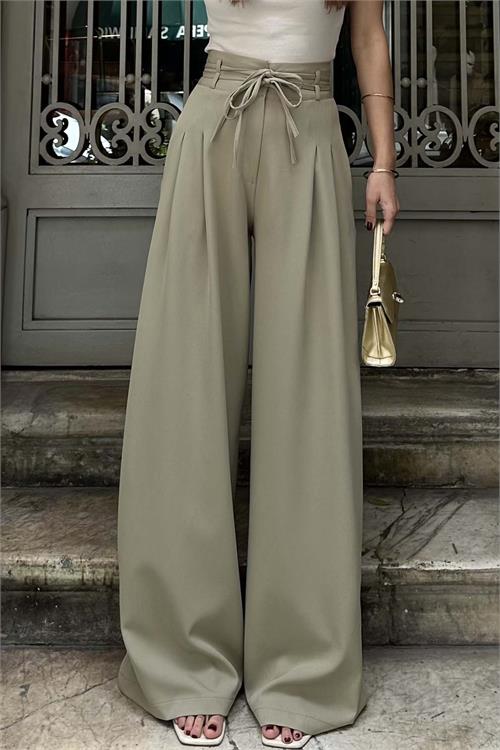 Kadın Haki Yüksek Bel Maxi Palazzo Pantolon ESR042 