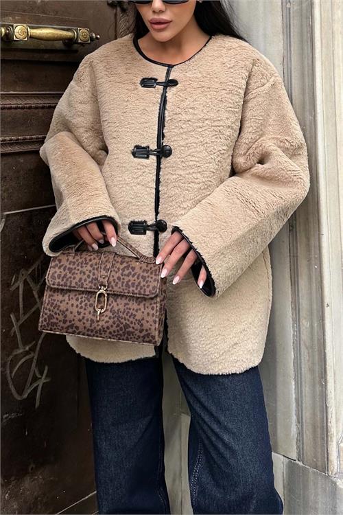 Kadın düğmeli oversize peluş ceket ESRMYLK31
