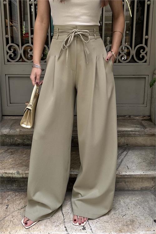 Kadın Haki Yüksek Bel Maxi Palazzo Pantolon ESR042 