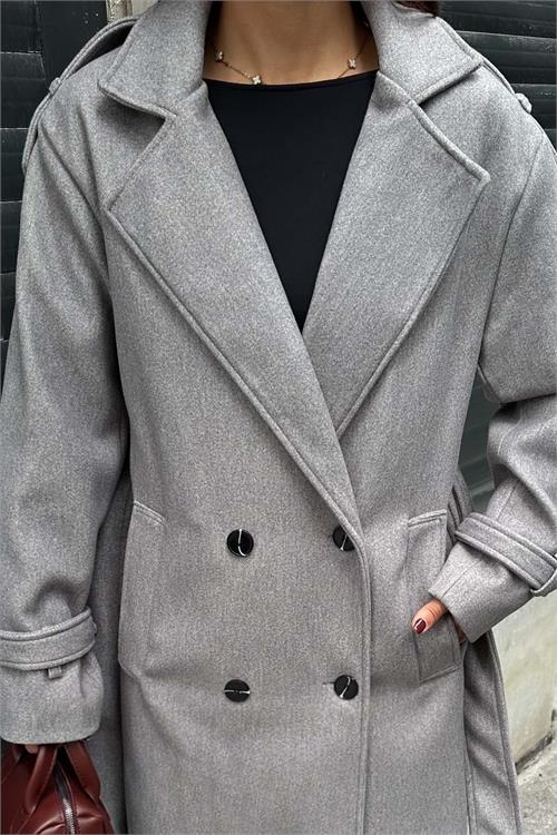 XXL Butik kadın Gri Melanj ithal kumaş kaşe kaban X-NBMYLK26