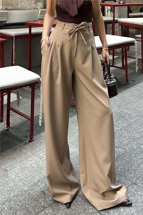 Kadın Camel Yüksek Bel Maxi Palazzo Pantolon ESR042 