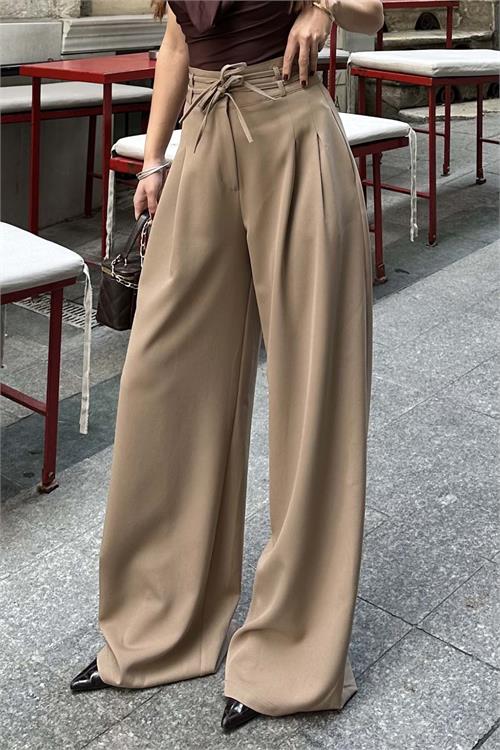 Kadın Camel Yüksek Bel Maxi Palazzo Pantolon ESR042 