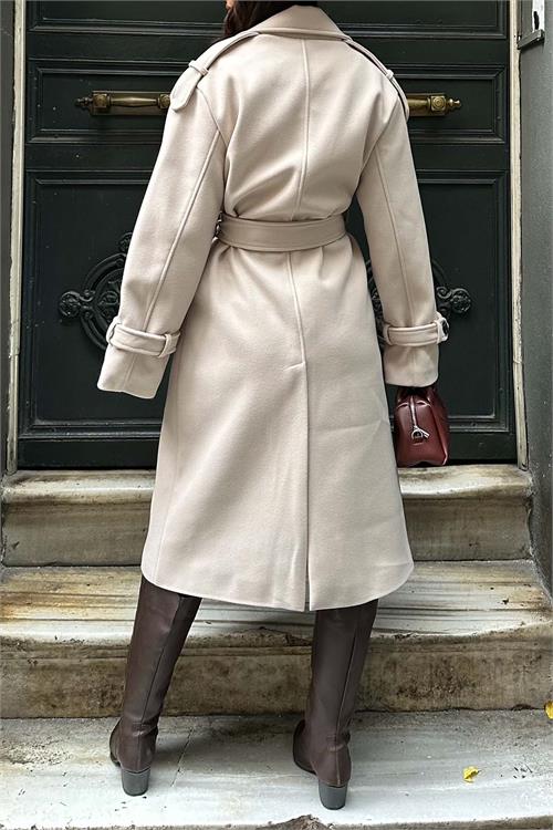 XXL Butik kadın bej ithal kumaş kaşe kaban X-NBMYLK26