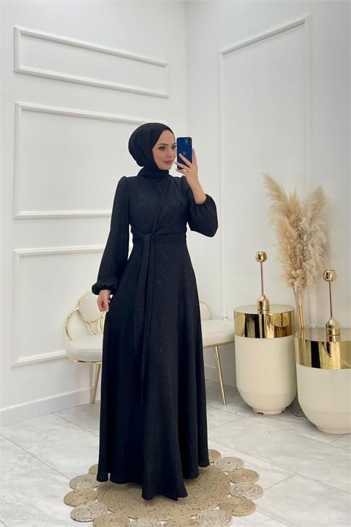 XXL Butik kadın anvelop jakarlı tesettür elbise X-NMS044 