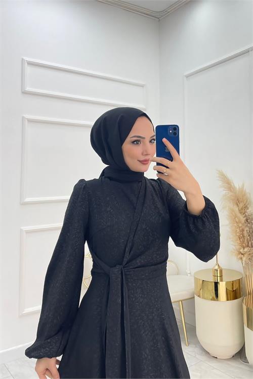 XXL Butik kadın anvelop jakarlı tesettür elbise X-NMS044 