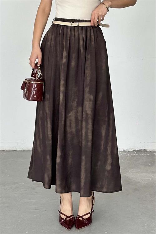 Kadın Kahverengi Tesettür Uzun Etek Kemer Detaylı ESR061 