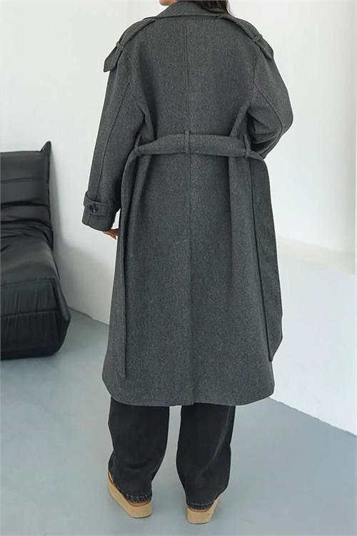 XXL Butik kadın antrasit ithal kumaş kaşe kaban X-NBMYLK26