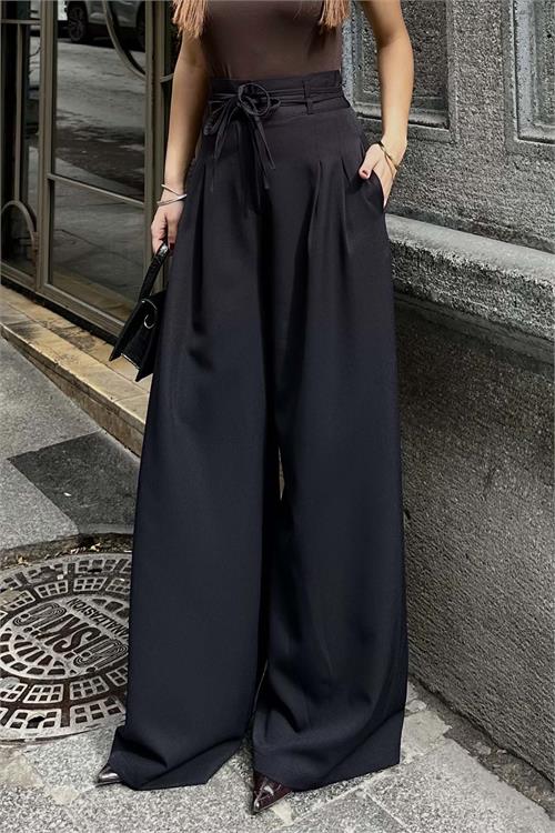 Kadın Siyah Yüksek Bel Maxi Palazzo Pantolon ESR042 