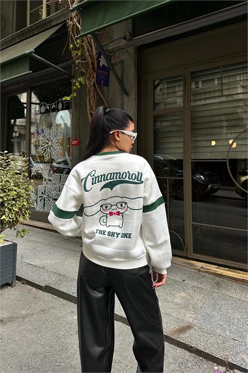 Kadın Ekru Baskılı Oversize Sweatshirt ESR020 