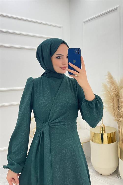 XXL Butik kadın anvelop jakarlı tesettür elbise X-NMS044 