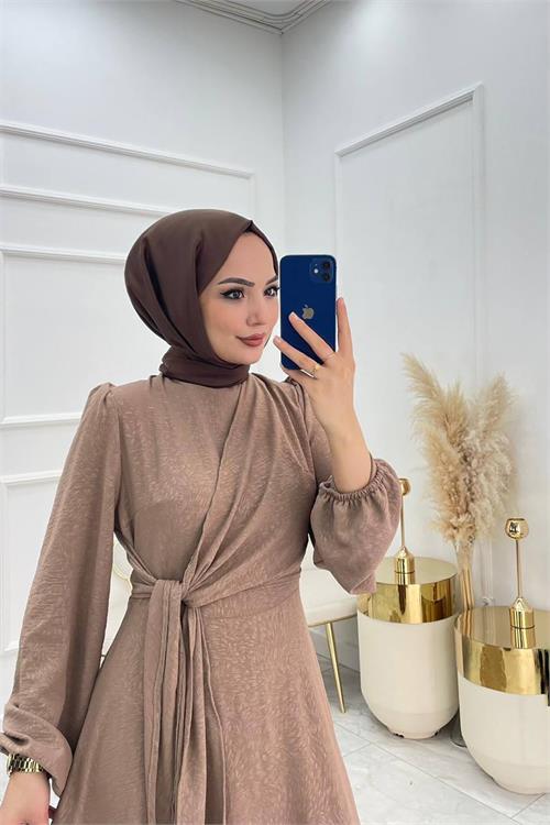 XXL Butik kadın anvelop jakarlı tesettür elbise X-NMS044 