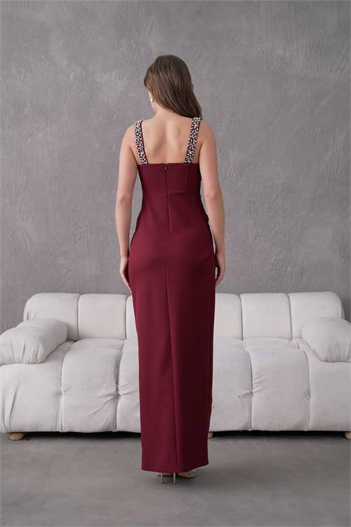 XXL Butik kadın likralı yırtmaç detaylı uzun abiye elbise X-NBS9367 