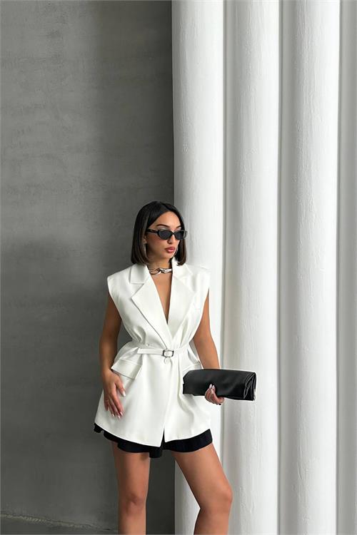 XXL Butik kadın kemerli cep detaylı blazer ceket X-NBG076 