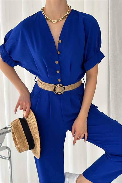 XXL Butik kadın ayrobin cep ve düğme detaylı tulum X-NBTG2000 