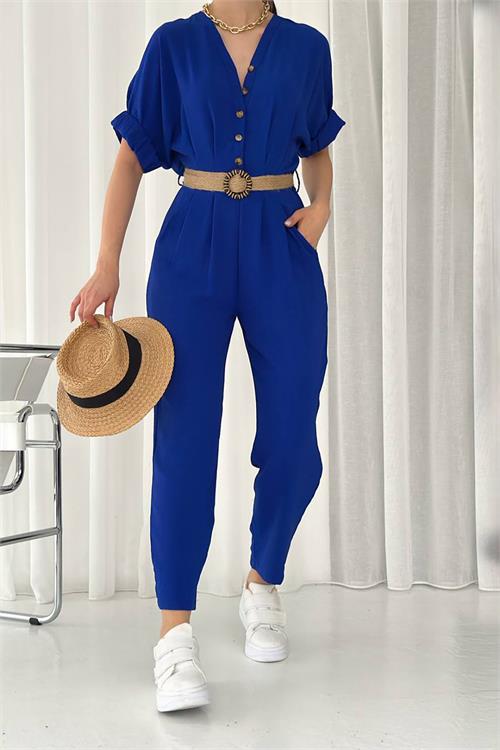 XXL Butik kadın ayrobin cep ve düğme detaylı tulum X-NBTG2000 