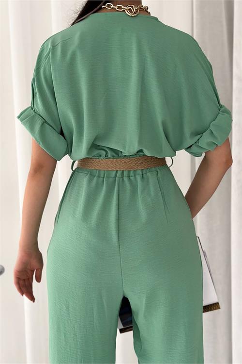 XXL Butik kadın ayrobin cep ve düğme detaylı tulum X-NBTG2000 