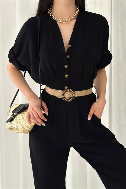 XXL Butik kadın ayrobin cep ve düğme detaylı tulum X-NBTG2000 