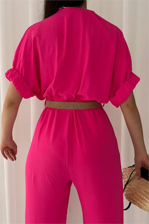 XXL Butik kadın ayrobin cep ve düğme detaylı tulum X-NBTG2000 