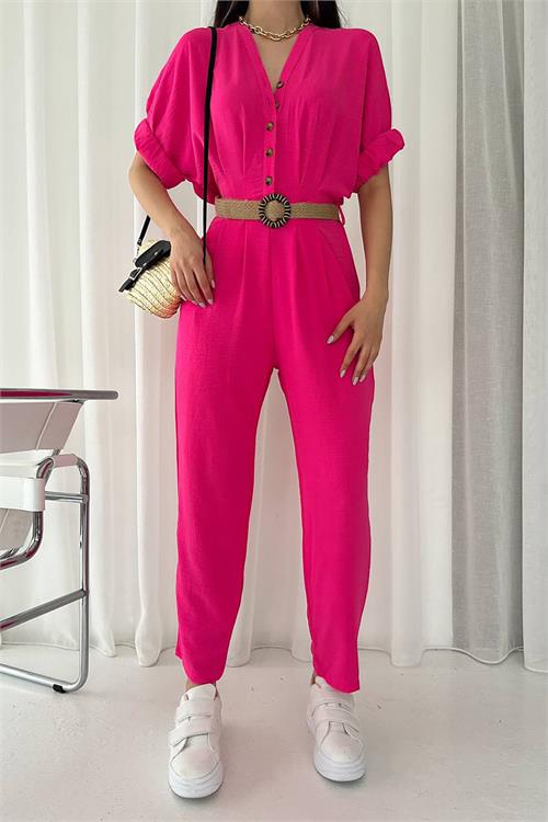 XXL Butik kadın ayrobin cep ve düğme detaylı tulum X-NBTG2000 
