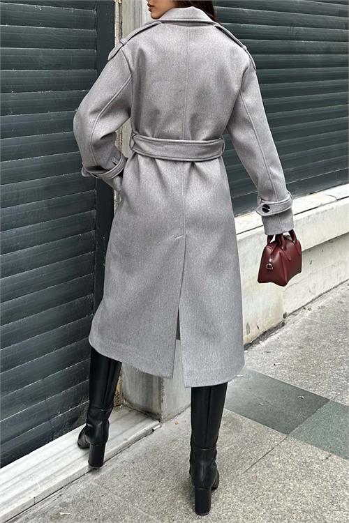 XXL Butik kadın Gri Melanj ithal kumaş kaşe kaban X-NBMYLK26