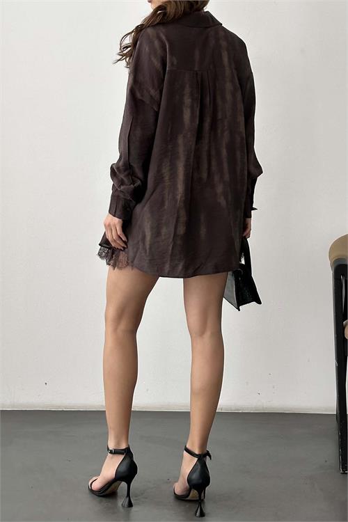 Kadın Kahverengi Gömlek Yaka Etek Takım ESR058 