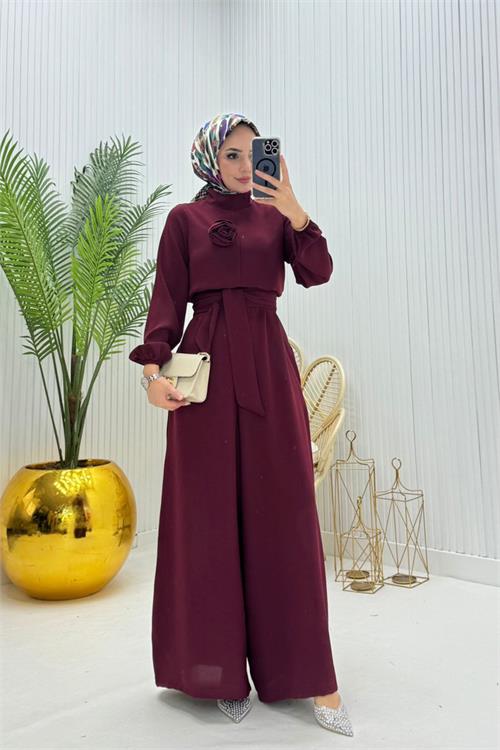 XXL Butik kadın çıkarılabilir broş gül detaylı tesettür tulum X-NMS003 