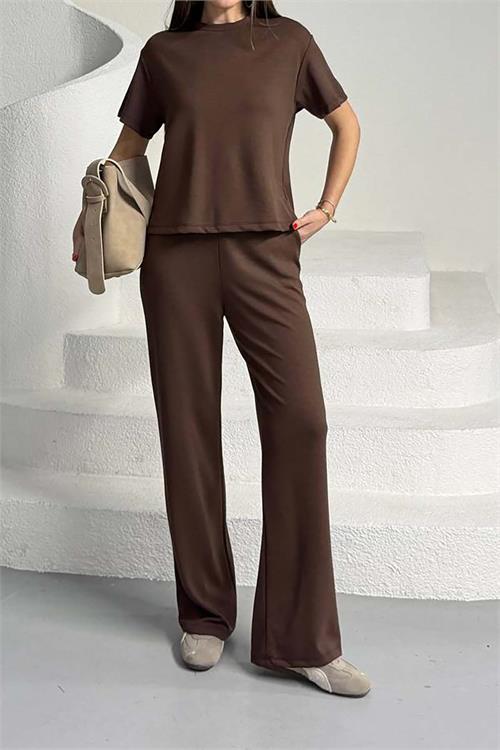 Kadın Kahverengi Modal Kumaş İkili Takım – Likralı Esnek ESR029 