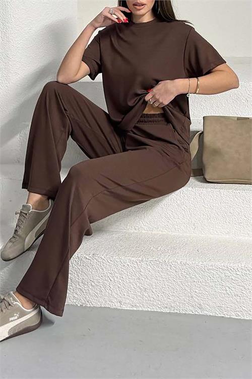 Kadın Kahverengi Modal Kumaş İkili Takım – Likralı Esnek ESR029 