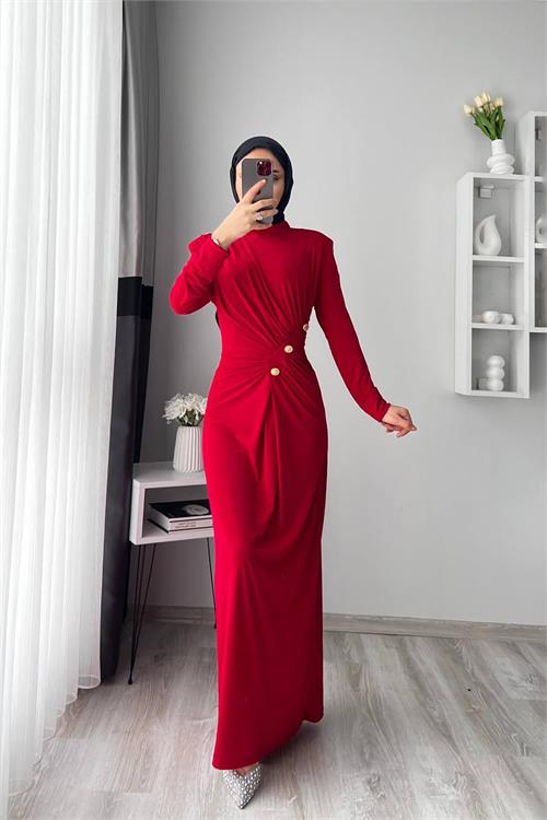 XXL Butik kadın sandy kumaş düğmeli tesettür elbise X-NMS046 