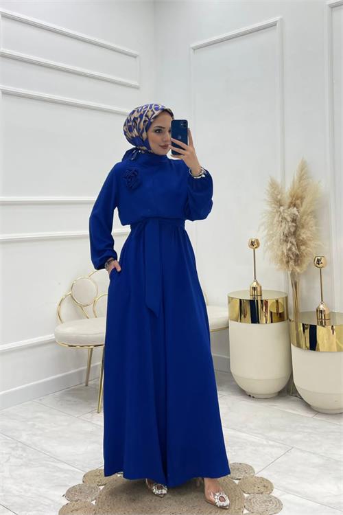 XXL Butik kadın çıkarılabilir broş gül detaylı tesettür tulum X-NMS003 