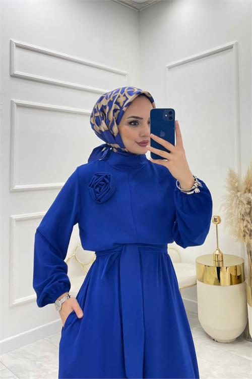 XXL Butik kadın çıkarılabilir broş gül detaylı tesettür tulum X-NMS003 