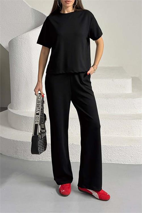 Kadın Siyah Modal Kumaş İkili Takım – Likralı Esnek ESR029 