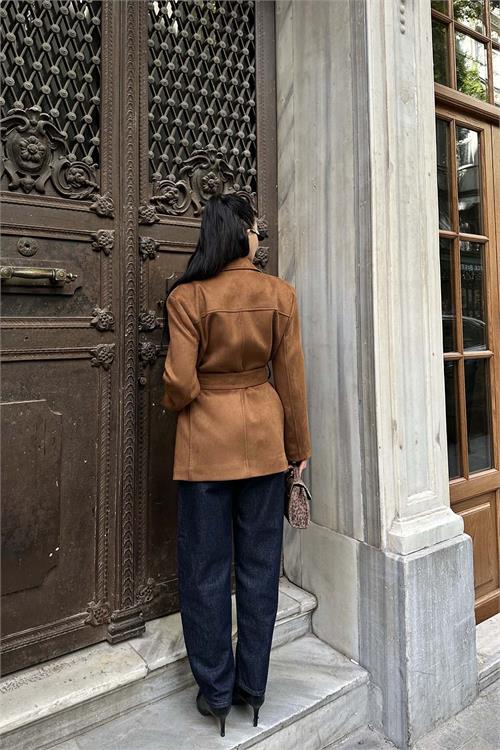 Kadın Taba Süet Kemerli Kadın Ceket ESR011 