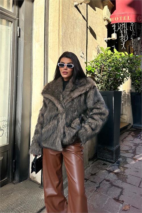 Kadın Vizon Oversize Kürk Mont Çıtçıtlı Cepli Astarlı ESR014 