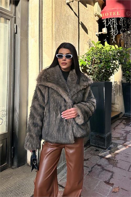 Kadın Vizon Oversize Kürk Mont Çıtçıtlı Cepli Astarlı ESR014 