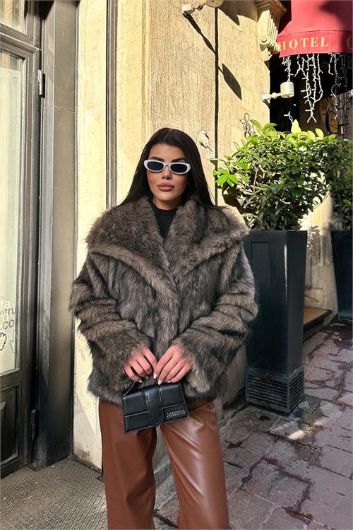 Kadın Vizon Oversize Kürk Mont Çıtçıtlı Cepli Astarlı ESR014 