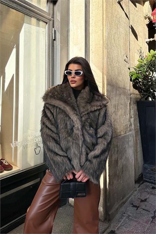 Kadın Vizon Oversize Kürk Mont Çıtçıtlı Cepli Astarlı ESR014 