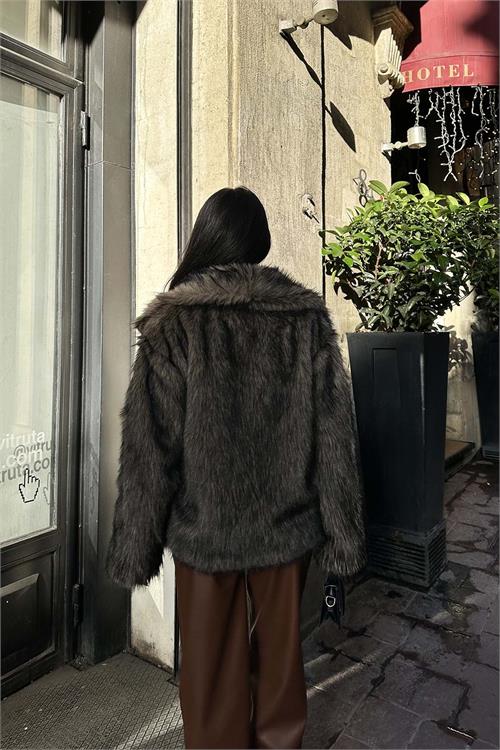 Kadın Vizon Oversize Kürk Mont Çıtçıtlı Cepli Astarlı ESR014 
