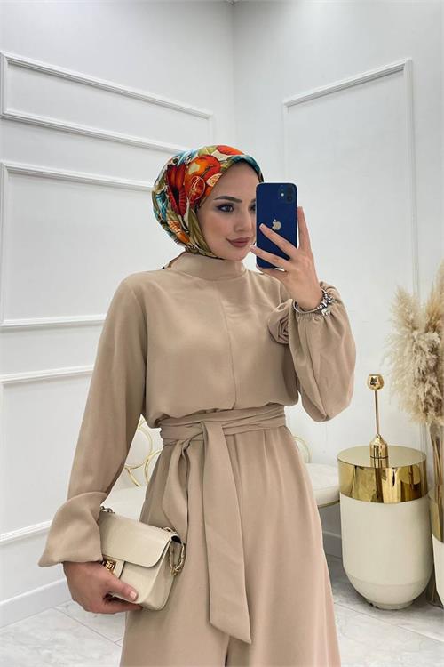 XXL Butik kadın çıkarılabilir broş gül detaylı tesettür tulum X-NMS003 