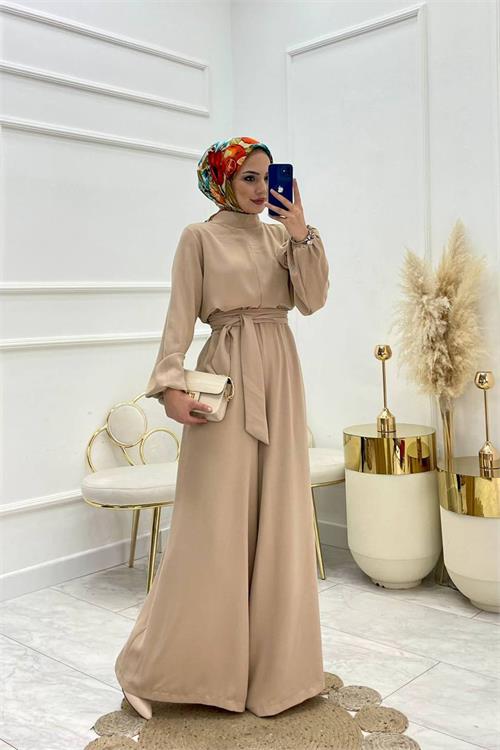 XXL Butik kadın çıkarılabilir broş gül detaylı tesettür tulum X-NMS003 