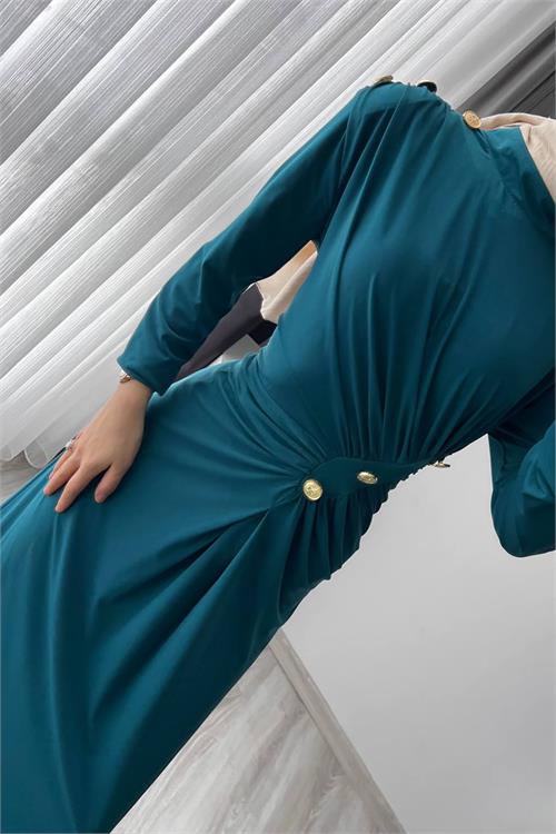 XXL Butik kadın sandy kumaş düğmeli tesettür elbise X-NMS046 