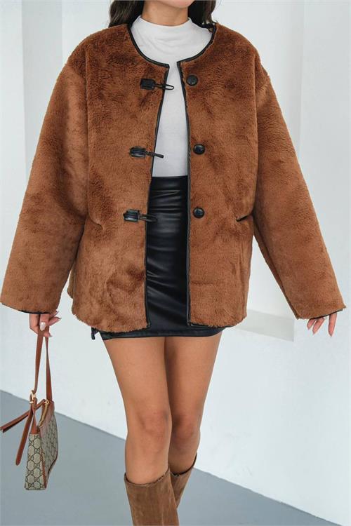 Kadın düğmeli oversize peluş ceket ESRMYLK31 