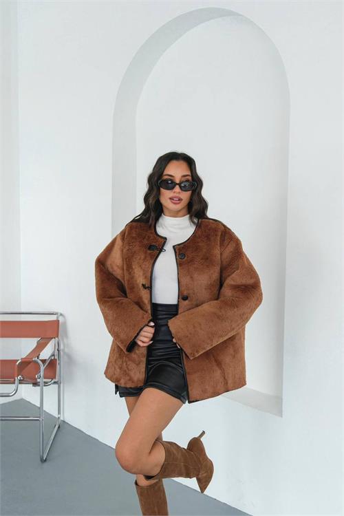 Kadın düğmeli oversize peluş ceket ESRMYLK31 