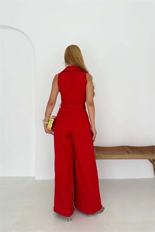 XXL Butik kadın gömlek yaka düğme detaylı maxi tulum XXLK061