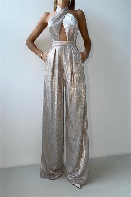 XXL Butik kadın sim detaylı çapraz tasarım tulum X-NBDF134 