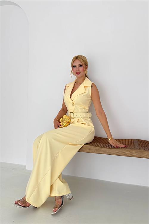 XXL Butik kadın gömlek yaka düğme detaylı maxi tulum XXLK061