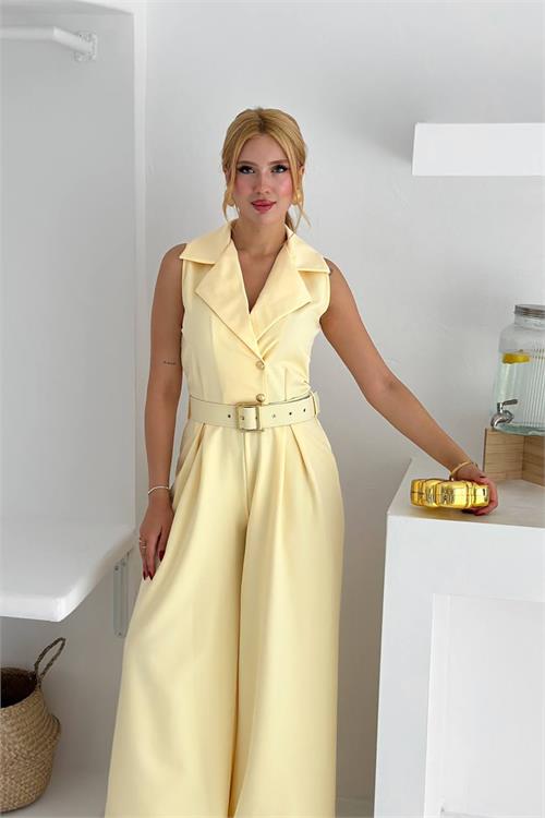 XXL Butik kadın gömlek yaka düğme detaylı maxi tulum XXLK061