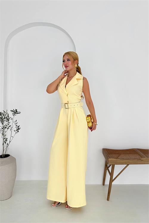 XXL Butik kadın gömlek yaka düğme detaylı maxi tulum XXLK061